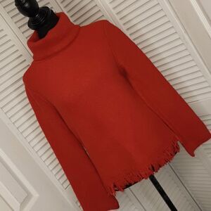 THML Reddish Orange Turtleneck Sweater with Fringe Bottom